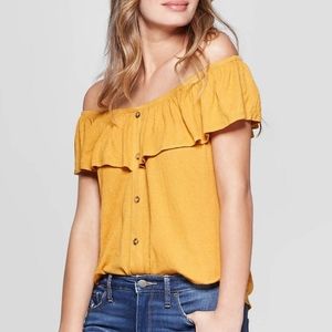 Yellow Off The Shoulder Ruffle Blouse